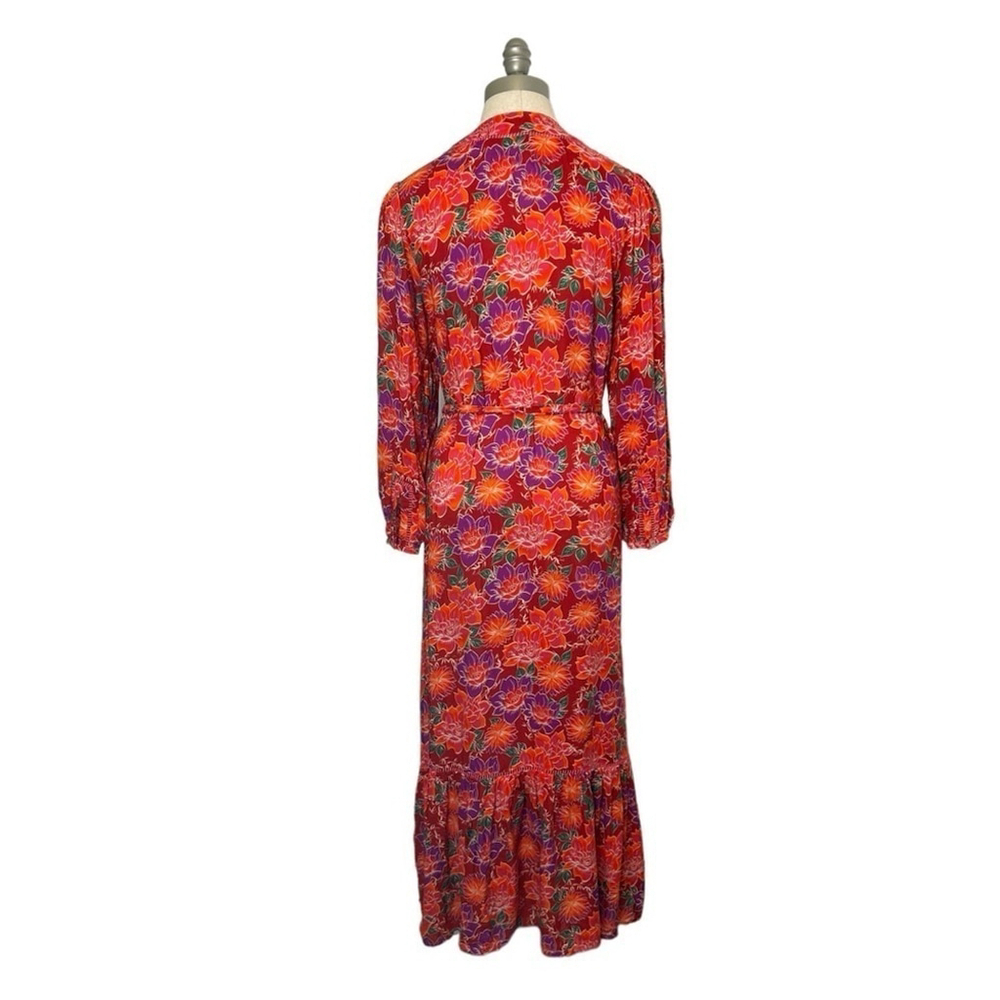 Paloma Blue Bowie CREPE DE CHINE Kimono Wrap Maxi Colorful Floral Dress Size XS - Picture 11 of 16